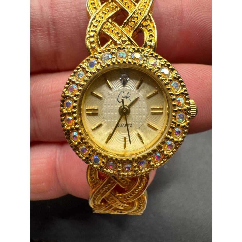 Cache Women's Quartz Watch Rhinestones Fashion Cuff Gold Tone Bracelet